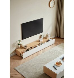 Meuble TV 3 tiroirs 200x31x27 cm Bois + Blanc