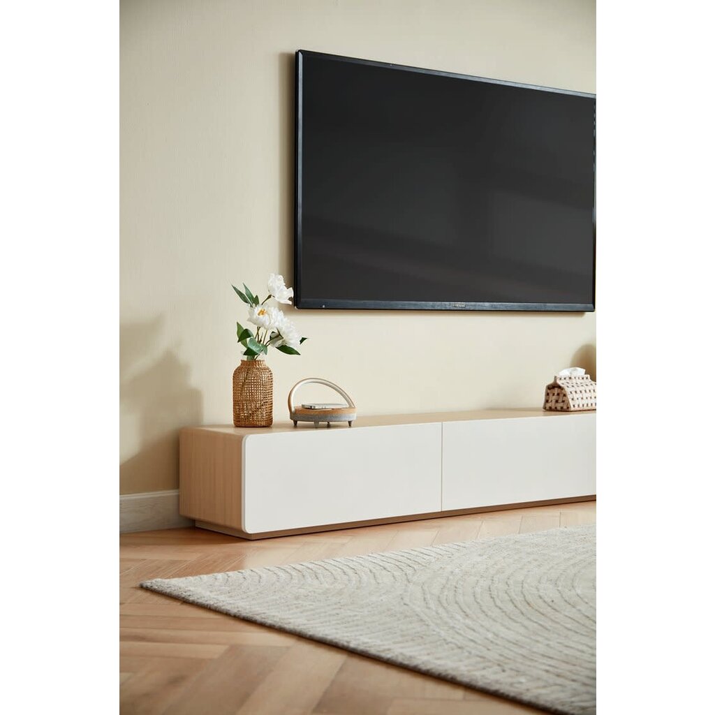 Meuble TV 3 tiroirs 200x31x27 cm Bois + Blanc