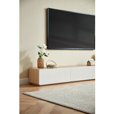 Meuble TV 3 tiroirs 200x31x27 cm Bois + Blanc