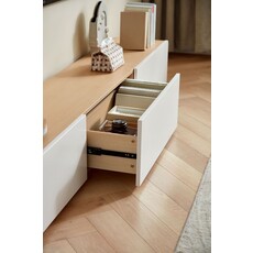 Meuble TV 3 tiroirs 200x31x27 cm Bois + Blanc