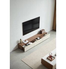 Meuble TV 3 tiroirs 200x31x27 cm Noisette + Gris clair