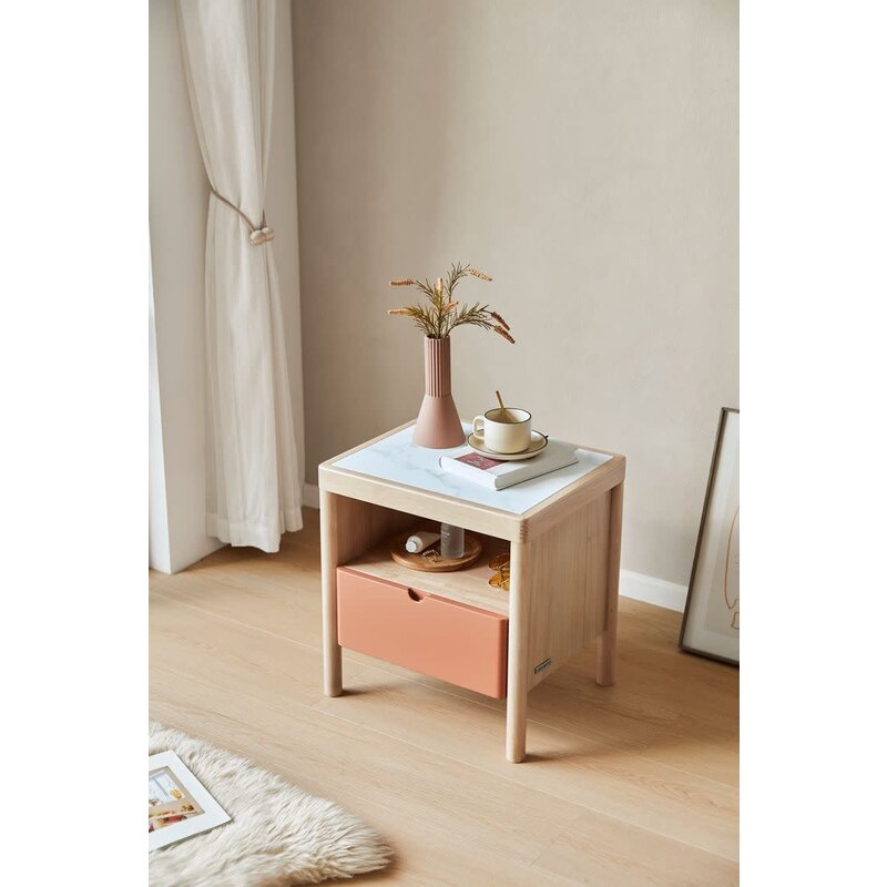 Table de chevet en Hévéa & céramique 45x38x48 cm