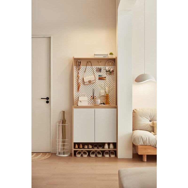 Meuble à chaussure 2 portes 80x35x180 cm Bois + gris clair