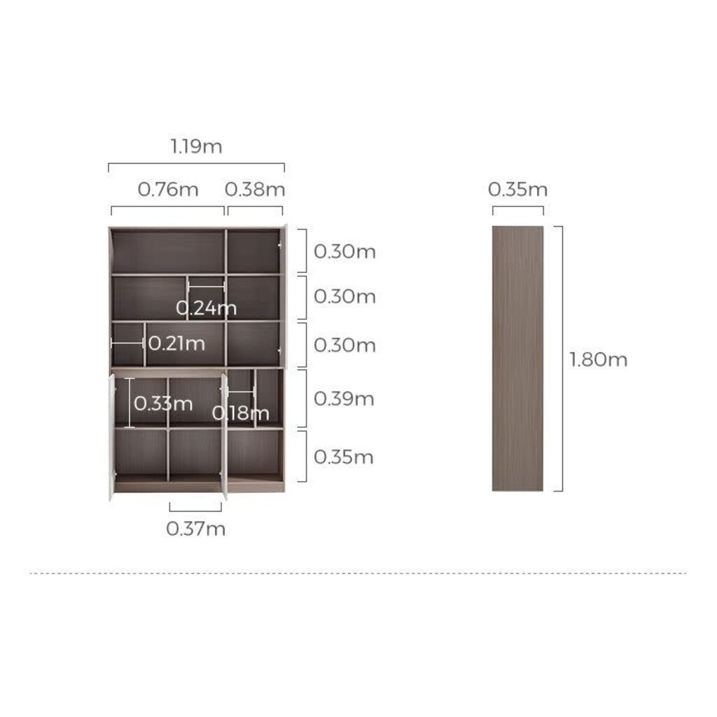 Bibliothèque 3 portes 120x35x180 cm Bois + gris clair