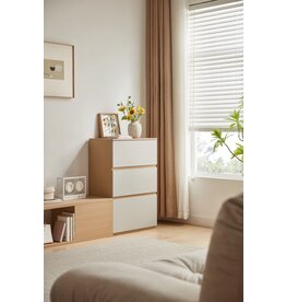 Commode 3 tiroirs 60x35x91 cm Bois + Gris clair