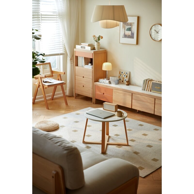 Table basse en Hévéa et MDF ø60x45 cm Blanc