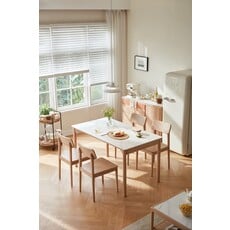 Table à manger en Hévéa et plateau céramique 140x78x75 cm Bois + Blanc
