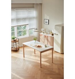 Table à manger en Hévéa et plateau céramique 160x85x75 cm Bois + Blanc