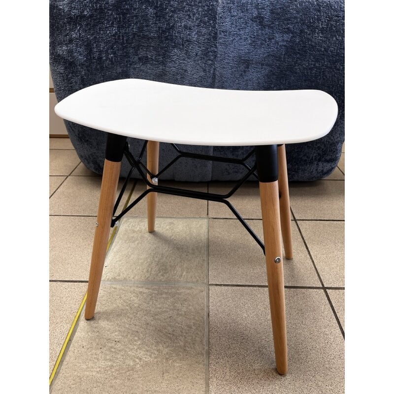 Tabouret blanc en résine et hêtre 48x37x48.5 cm