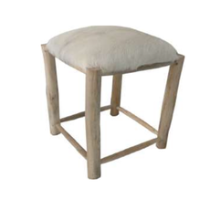 Tabouret en Teck + peau de chèvre 40x40x45 cm