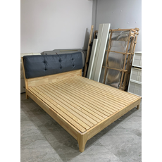 Lit en Hévéa avec tête de lit rembourrée