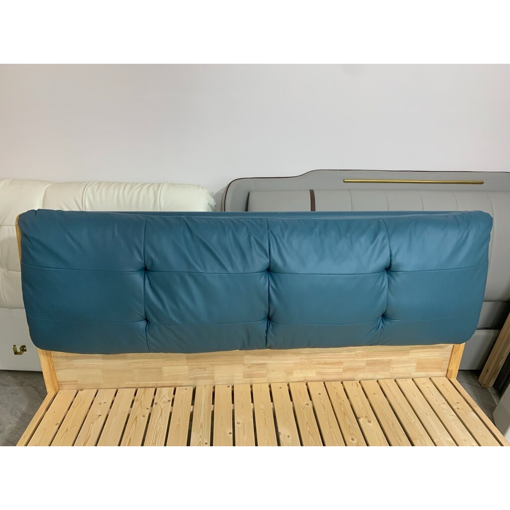 Lit en Hévéa avec tête de lit rembourrée