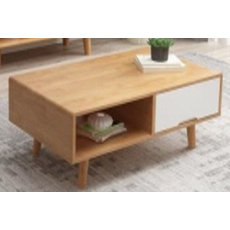 Table basse 1 porte en Hévéa 120x60x45 cm Blanc