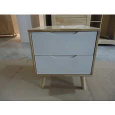 Table de chevet 2 tiroirs en hévéa 45x40x50 Cm Blanc