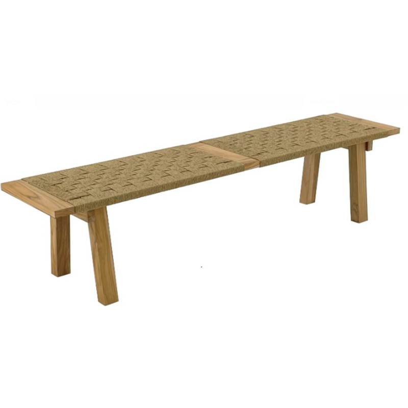 Banc avec cordes en Teck Premium brut 180x40x45 cm