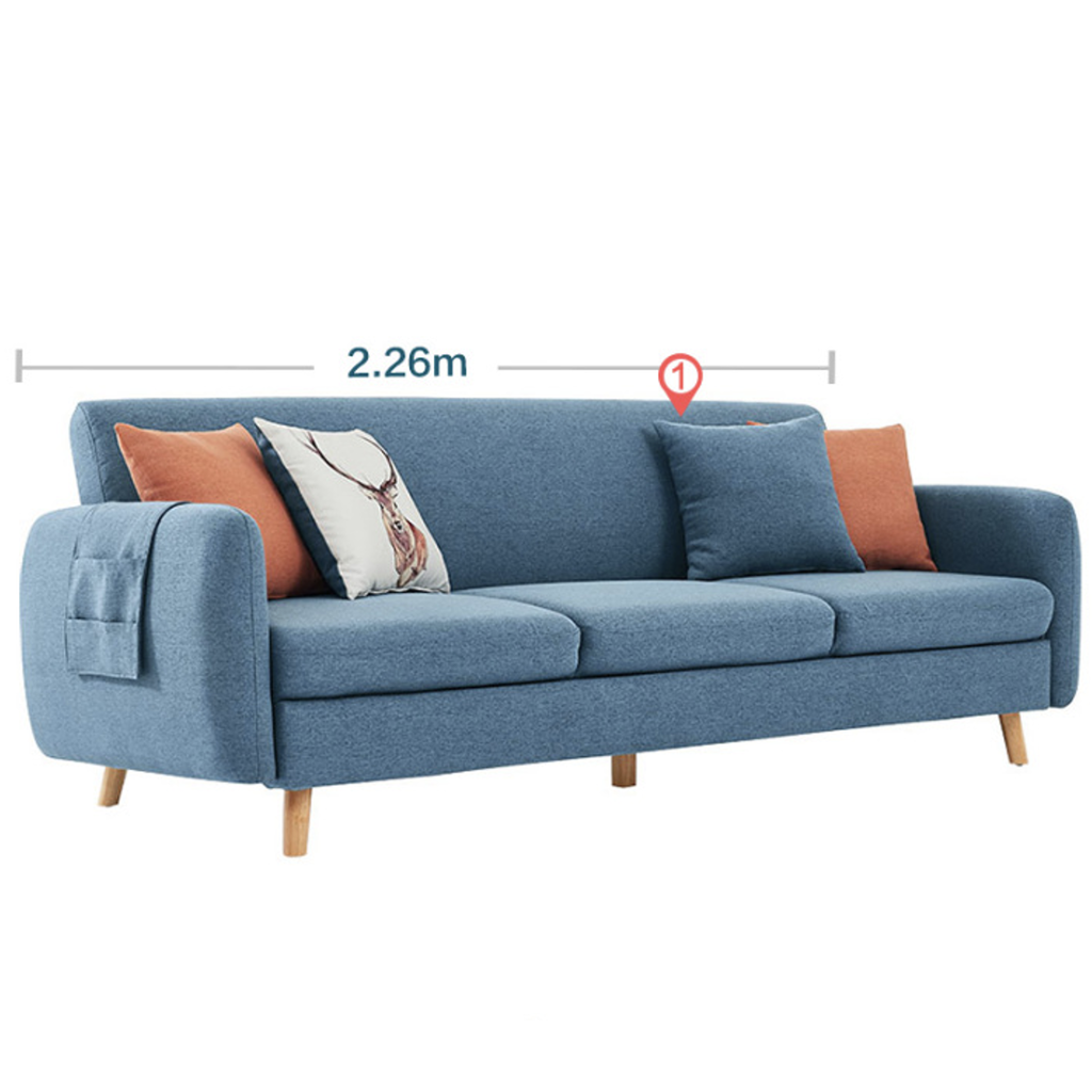 Sofa 3 places 226 cm Bleu