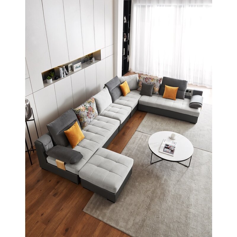 Sofa New-York modulable avec ottoman 385 cm Gris