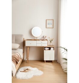 Coiffeuse 3 titoirs avec caisson + miroir 103x42x132 cm Bois + Blanc