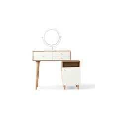 Coiffeuse 3 titoirs avec caisson + miroir 103x42x132 cm Bois + Blanc