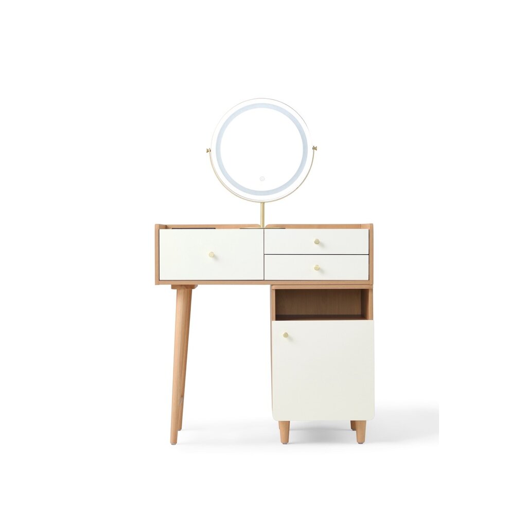 Coiffeuse 3 titoirs avec caisson + miroir 103x42x132 cm Bois + Blanc