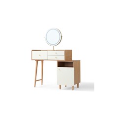 Coiffeuse 3 titoirs avec caisson + miroir 103x42x132 cm Bois + Blanc