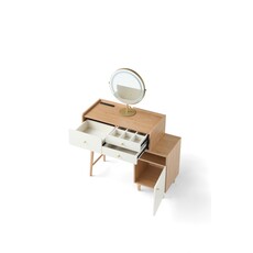 Coiffeuse 3 titoirs avec caisson + miroir 103x42x132 cm Bois + Blanc