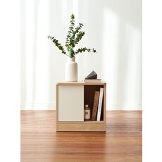 Table de chevet 38x40x37 cm Bois + Blanc