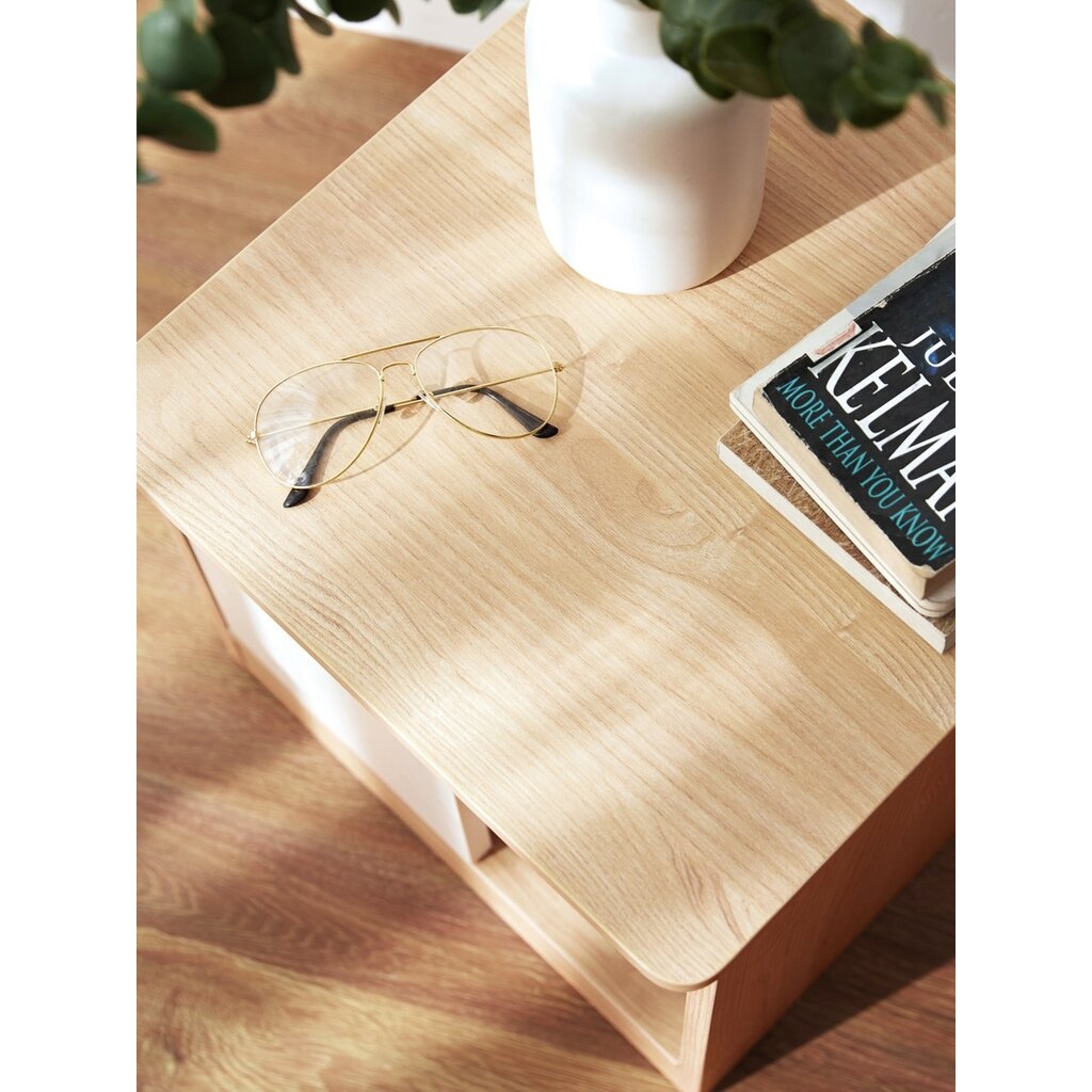 Table de chevet 38x40x37 cm Bois + Blanc