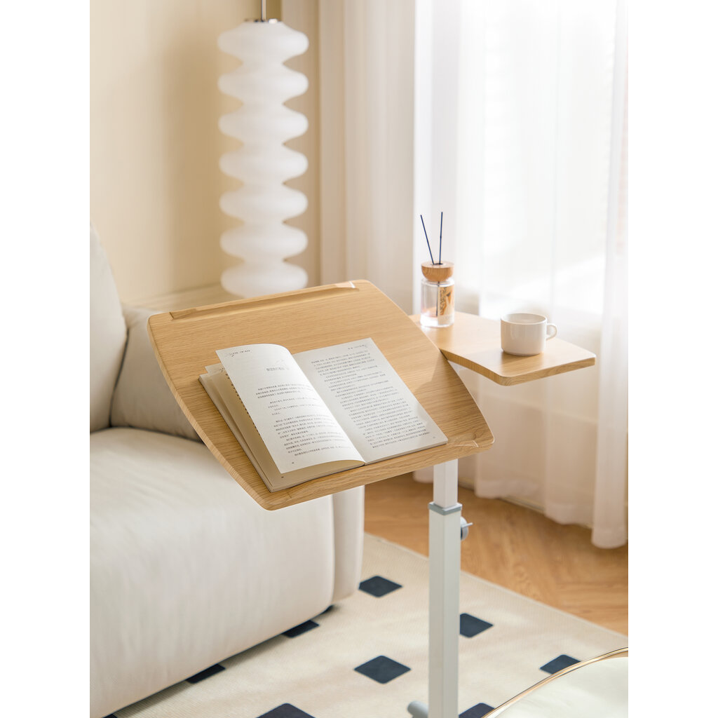 Bureau avec tablette ajustable Bois + Blanc