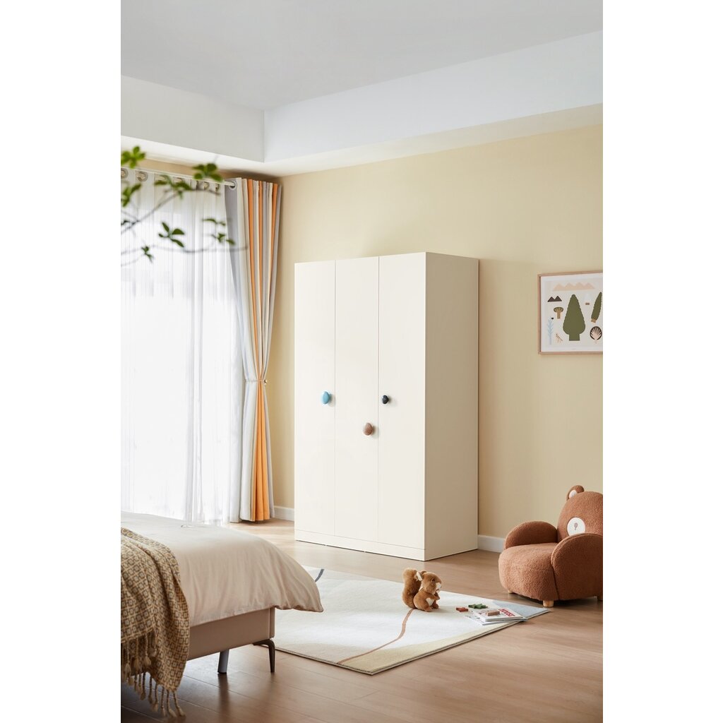 Armoire penderie 3 portes Blanc - Poignées couleur