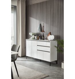 Buffet 2 tiroirs 4 portes 140 cm Blanc laqué