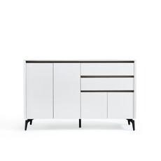 Buffet 2 tiroirs 4 portes 140 cm Blanc laqué