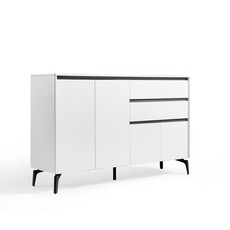 Buffet 2 tiroirs 4 portes 140 cm Blanc laqué