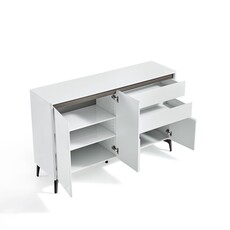 Buffet 2 tiroirs 4 portes 140 cm Blanc laqué