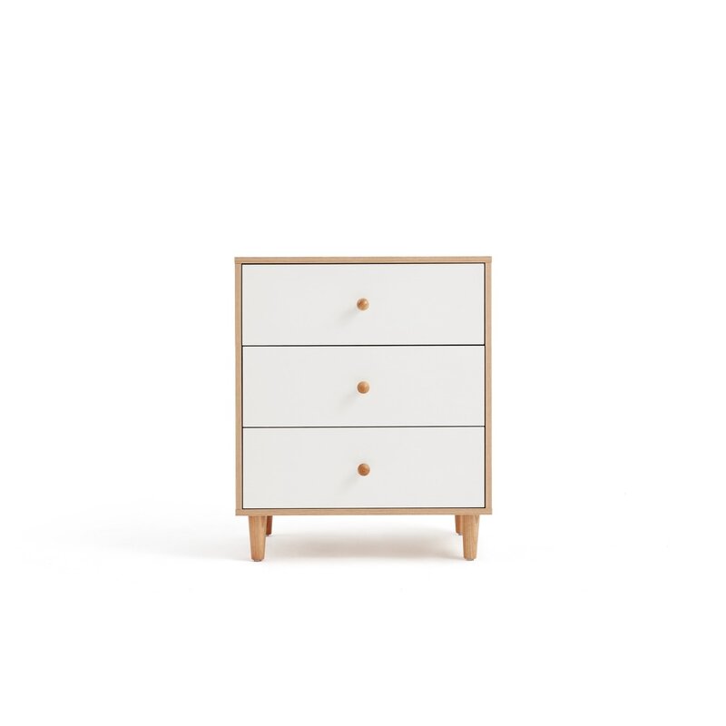 Commode 3 tiroirs 60 cm Bois + Blanc