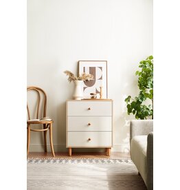 Commode 3 tiroirs 60 cm Bois + Blanc