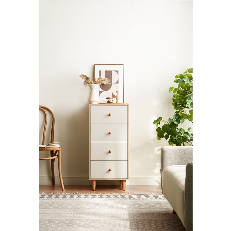 Commode 4 tiroirs 40 cm Bois + Blanc