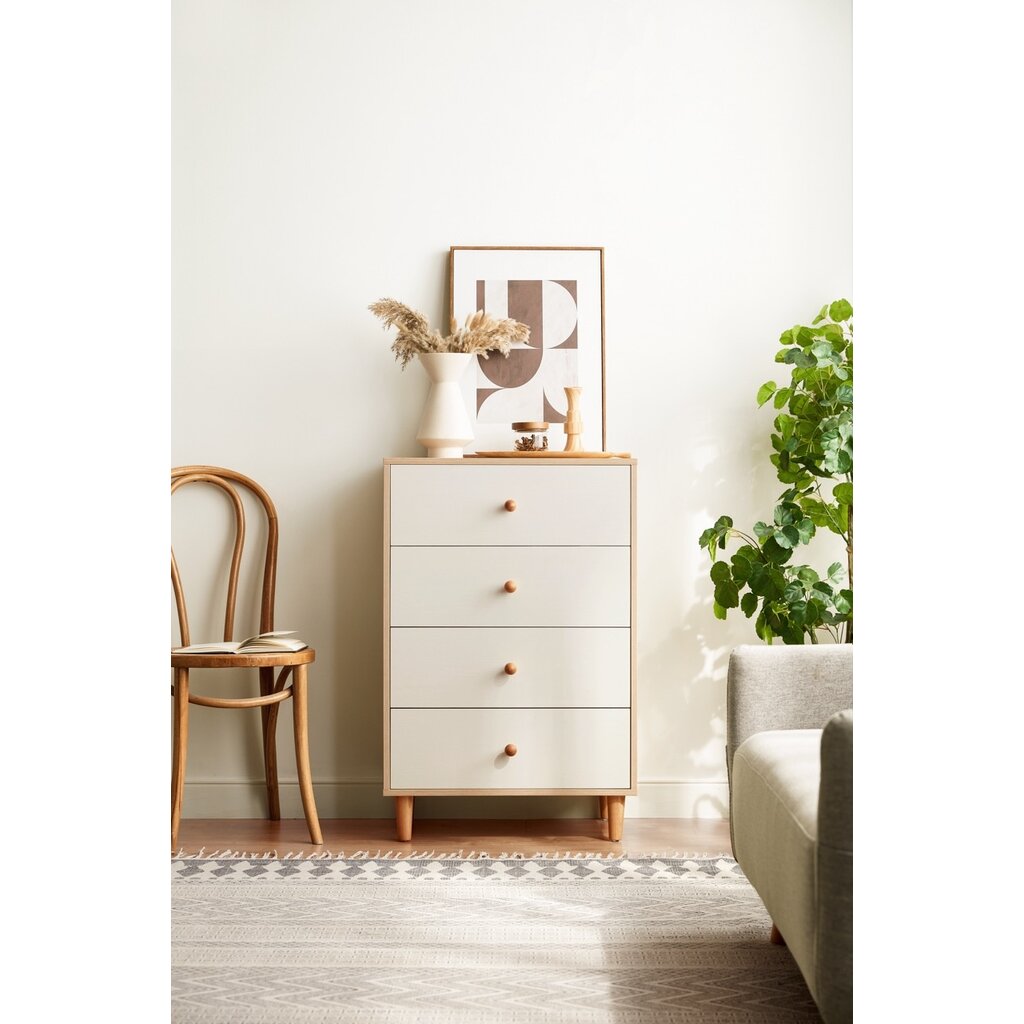 Commode 4 tiroirs 60 cm Bois + Blanc