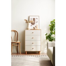 Commode 4 tiroirs 60 cm Bois + Blanc