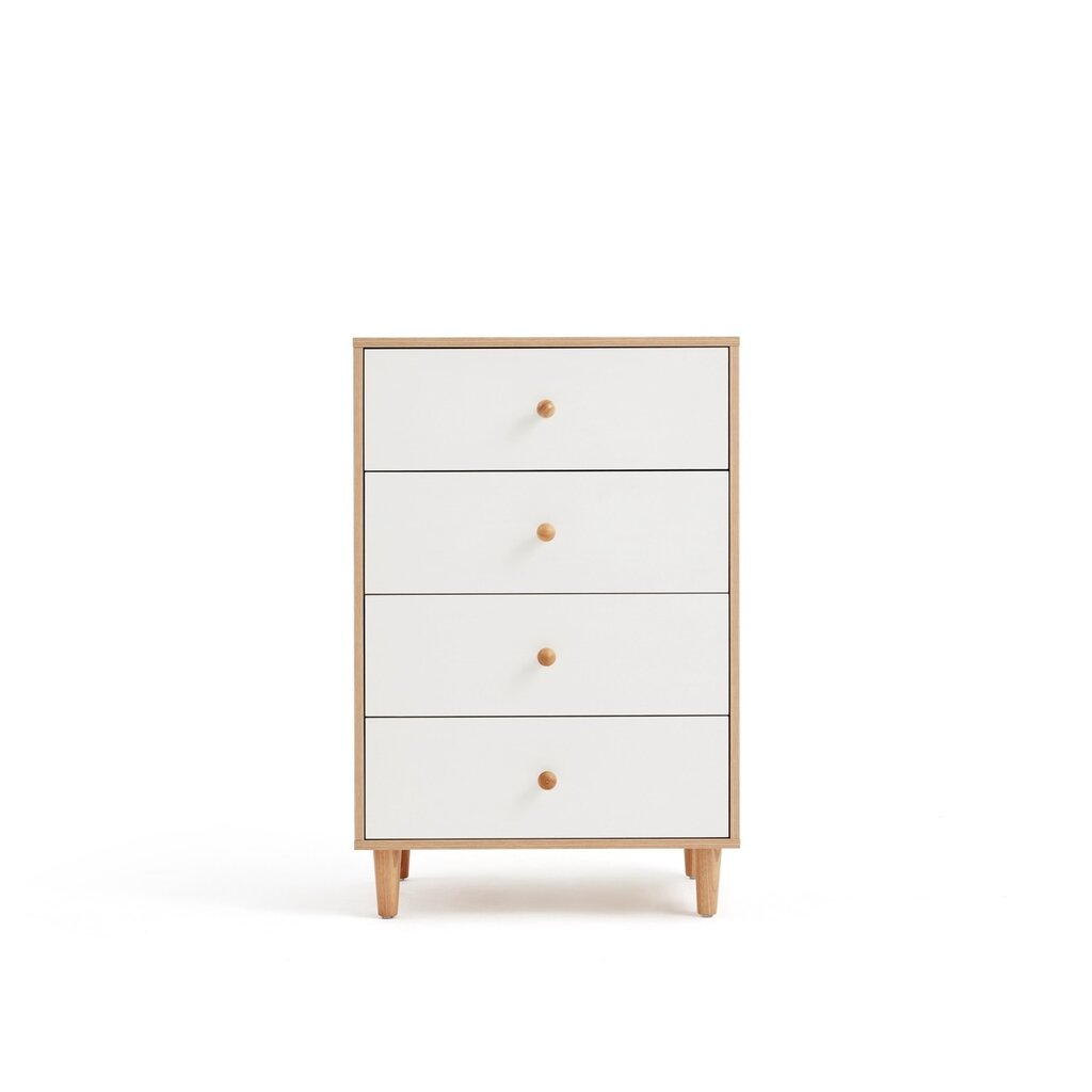 Commode 4 tiroirs 60 cm Bois + Blanc