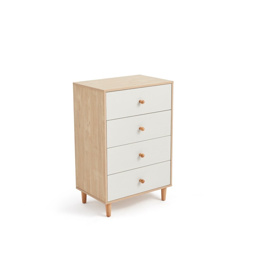 Commode 4 tiroirs 60 cm Bois + Blanc