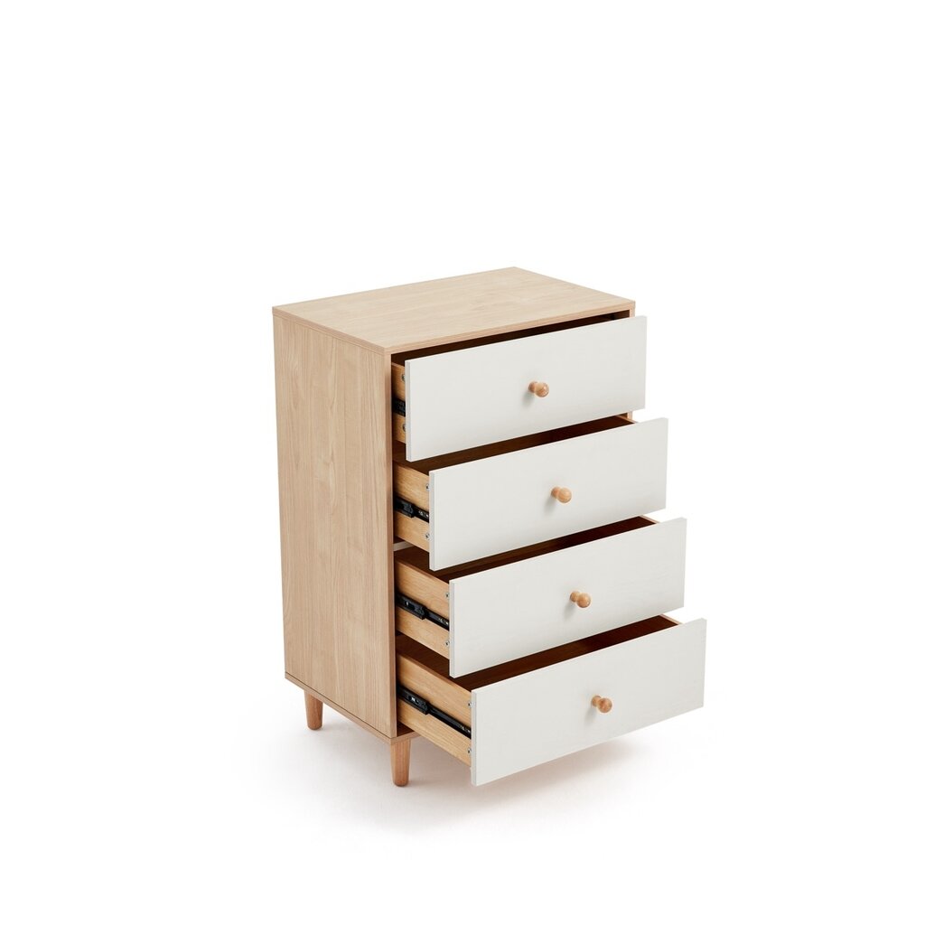 Commode 4 tiroirs 60 cm Bois + Blanc