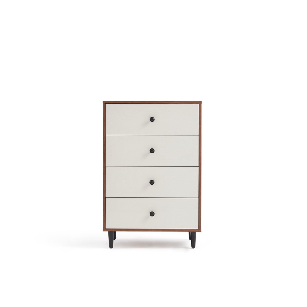 Commode 4 tiroirs 60 cm Marron + Blanc
