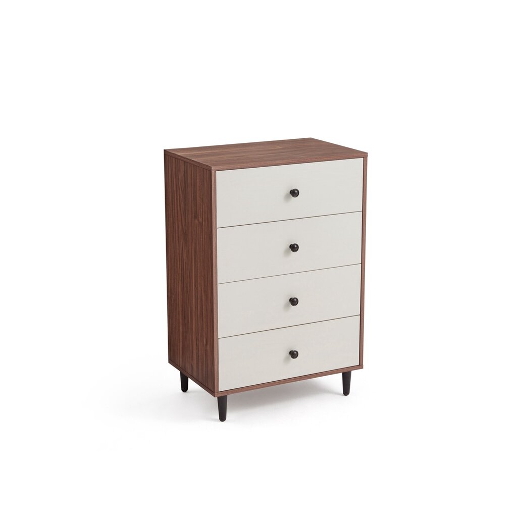 Commode 4 tiroirs 60 cm Marron + Blanc