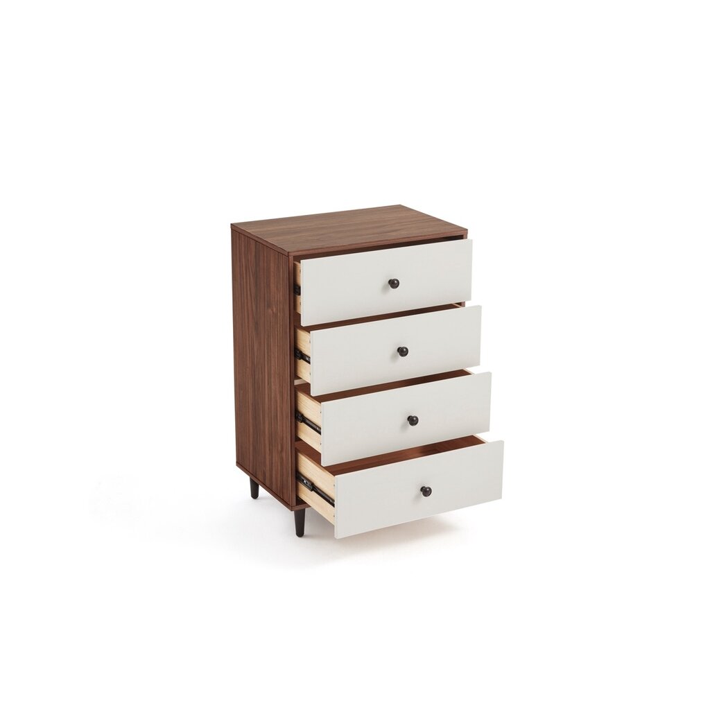 Commode 4 tiroirs 60 cm Marron + Blanc