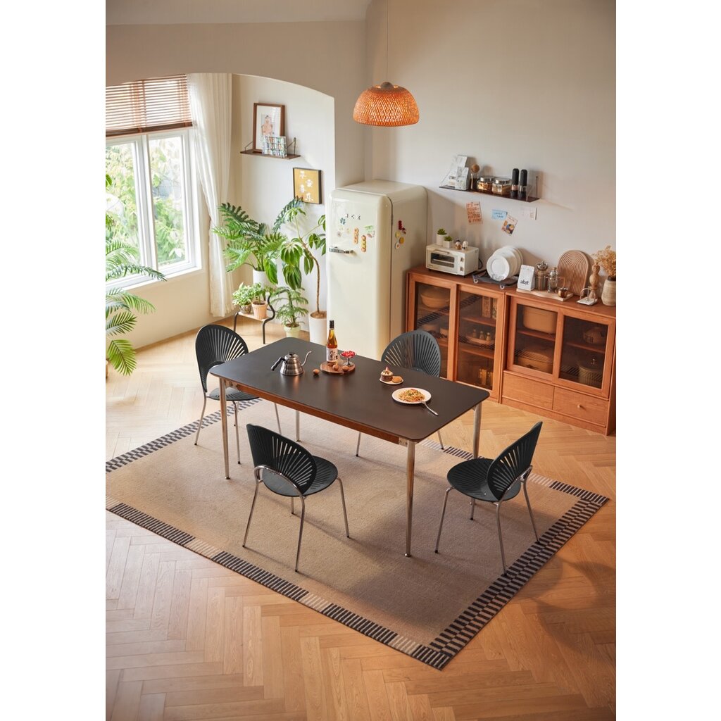Table à manger 160x80x75 cm Inox + bois noir