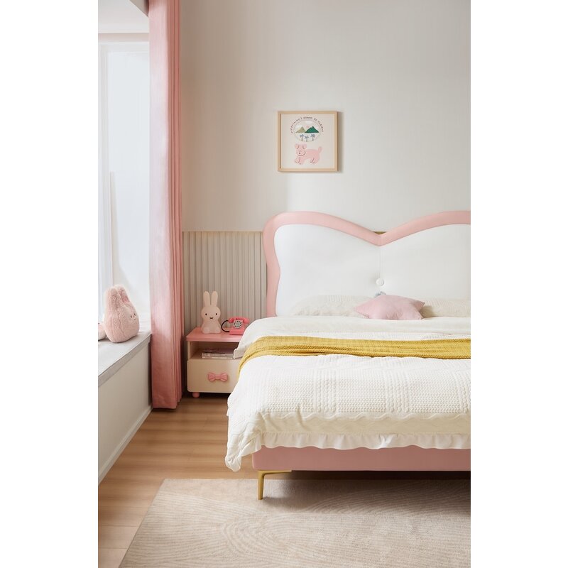 Lit pour en enfant avec tête de lit rose 150x200 cm