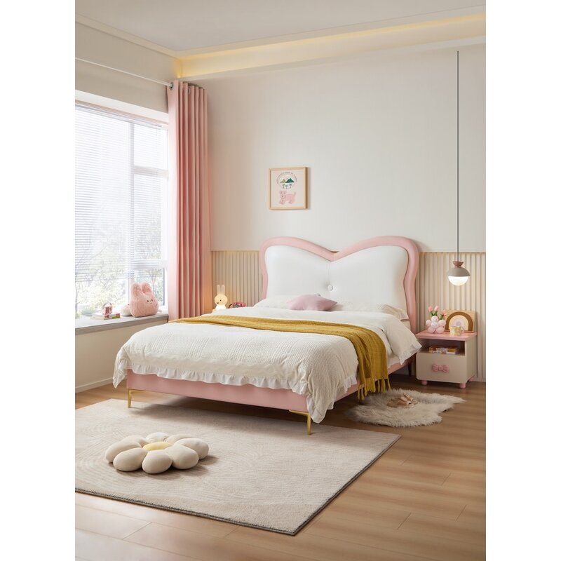 Lit pour en enfant avec tête de lit rose 150x200 cm