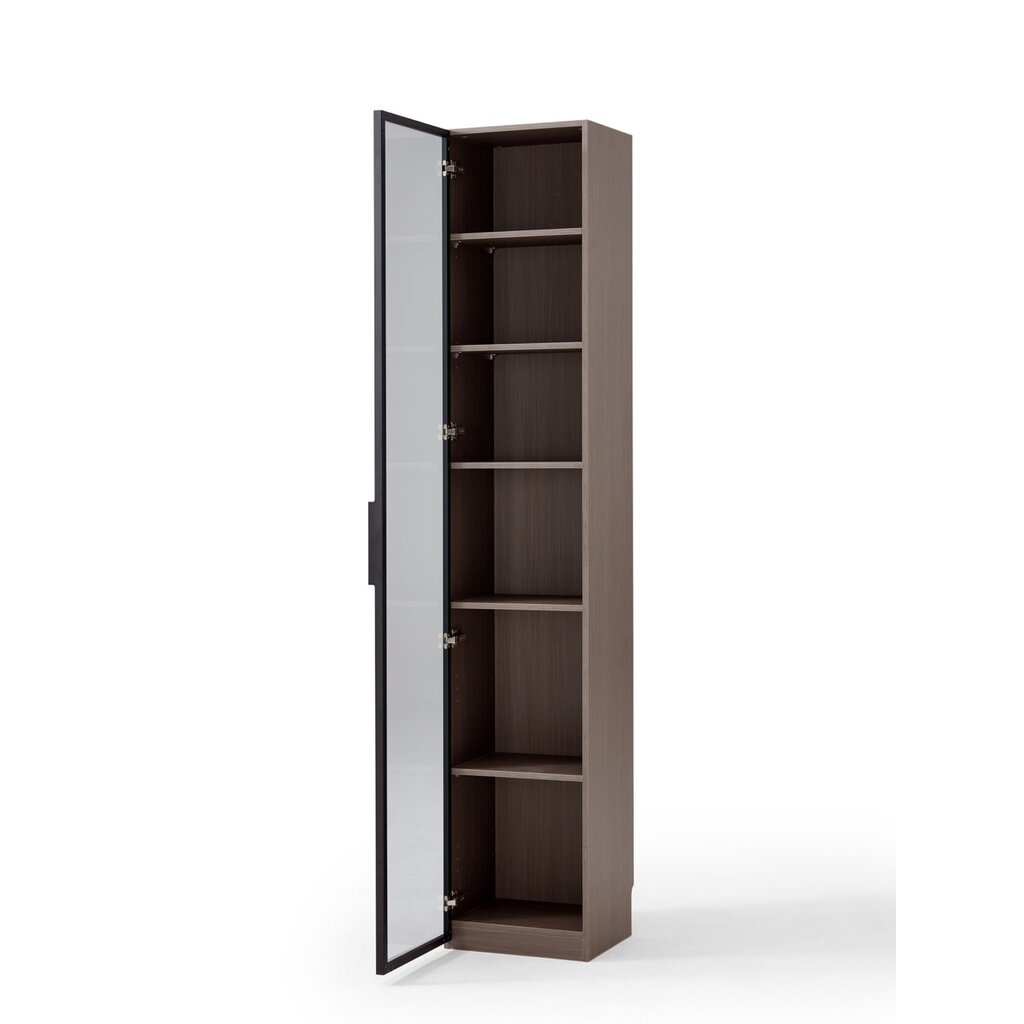 Armoire 1 porte (TV5G-A) + Étagère avec 2 portes vitrées en aluminium 80x37x210 cm Marron gris (TV9G-A)
