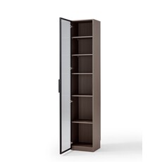 Armoire 1 porte (TV5G-A) + Étagère avec 2 portes vitrées en aluminium 80x37x210 cm Marron gris (TV9G-A)